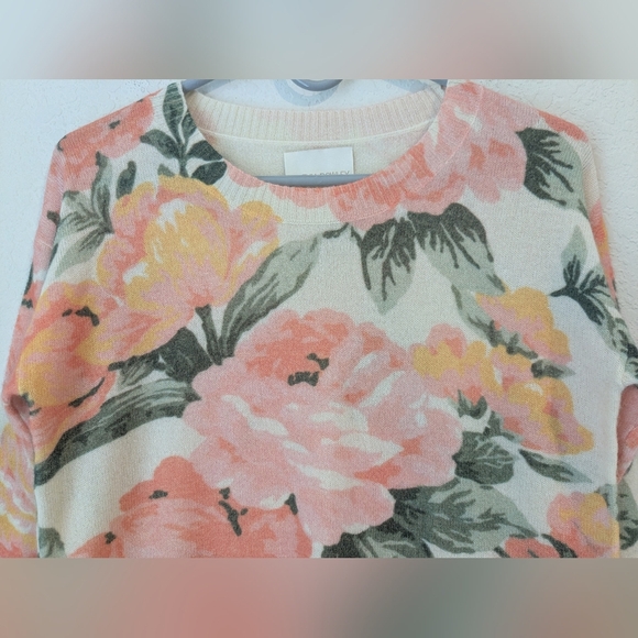 Cynthia Rowley Pink Floral 100% Cashmere Crewneck Sweater Cottagecore Grandma - Picture 4 of 7
